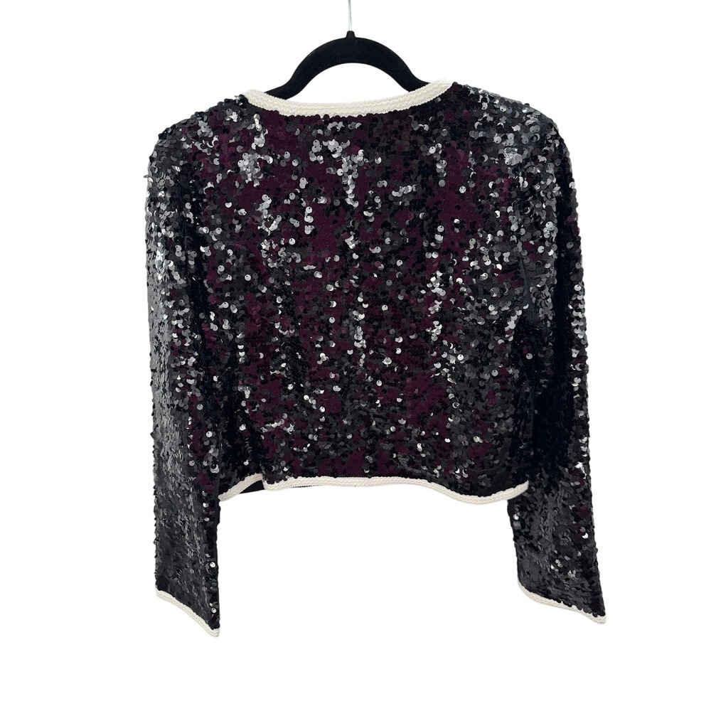 J.Crew Sequin Lady Jacket Black White Contrast Gold Button CF475 M NEW - Picture 8 of 11